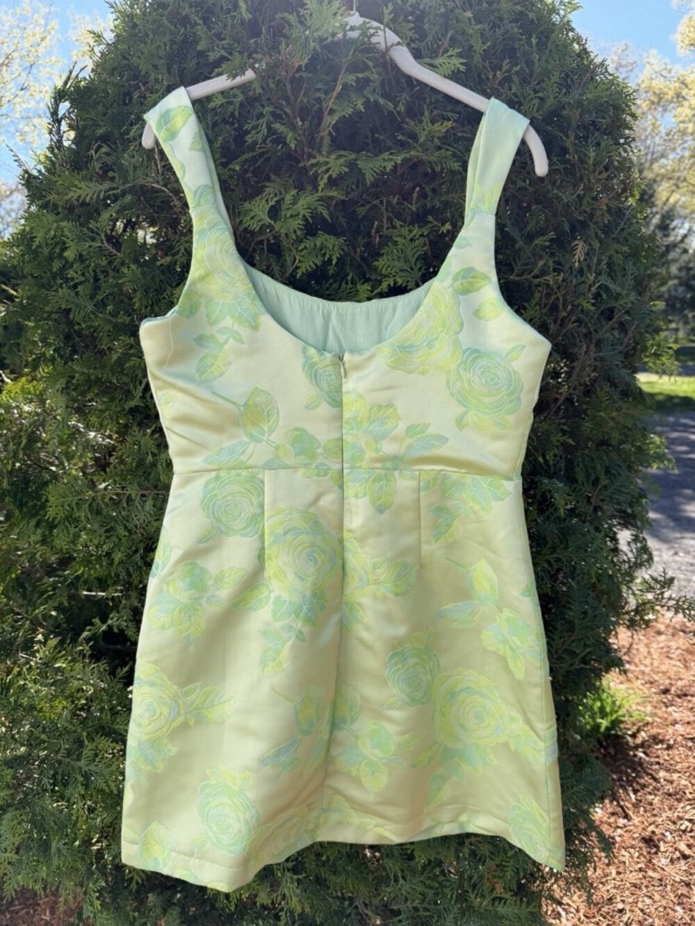 Lulus Brighter Side light green floral satin jacquard mini dress wedding M - Picture 3 of 14